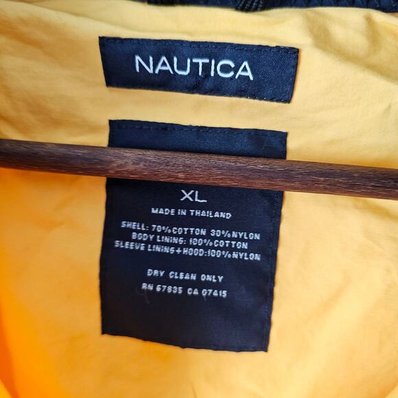 Vintage Nautica Gold/Blue Zip Up Wind Breaker Hidden Hood Mens Size XL - Picture 4 of 11